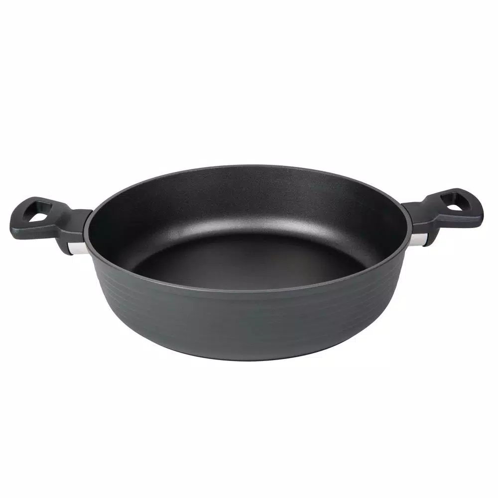 MasterPan Modern Series 5 qt. Cast Aluminum Nonstick Saute Pan with Glass Lid, Black