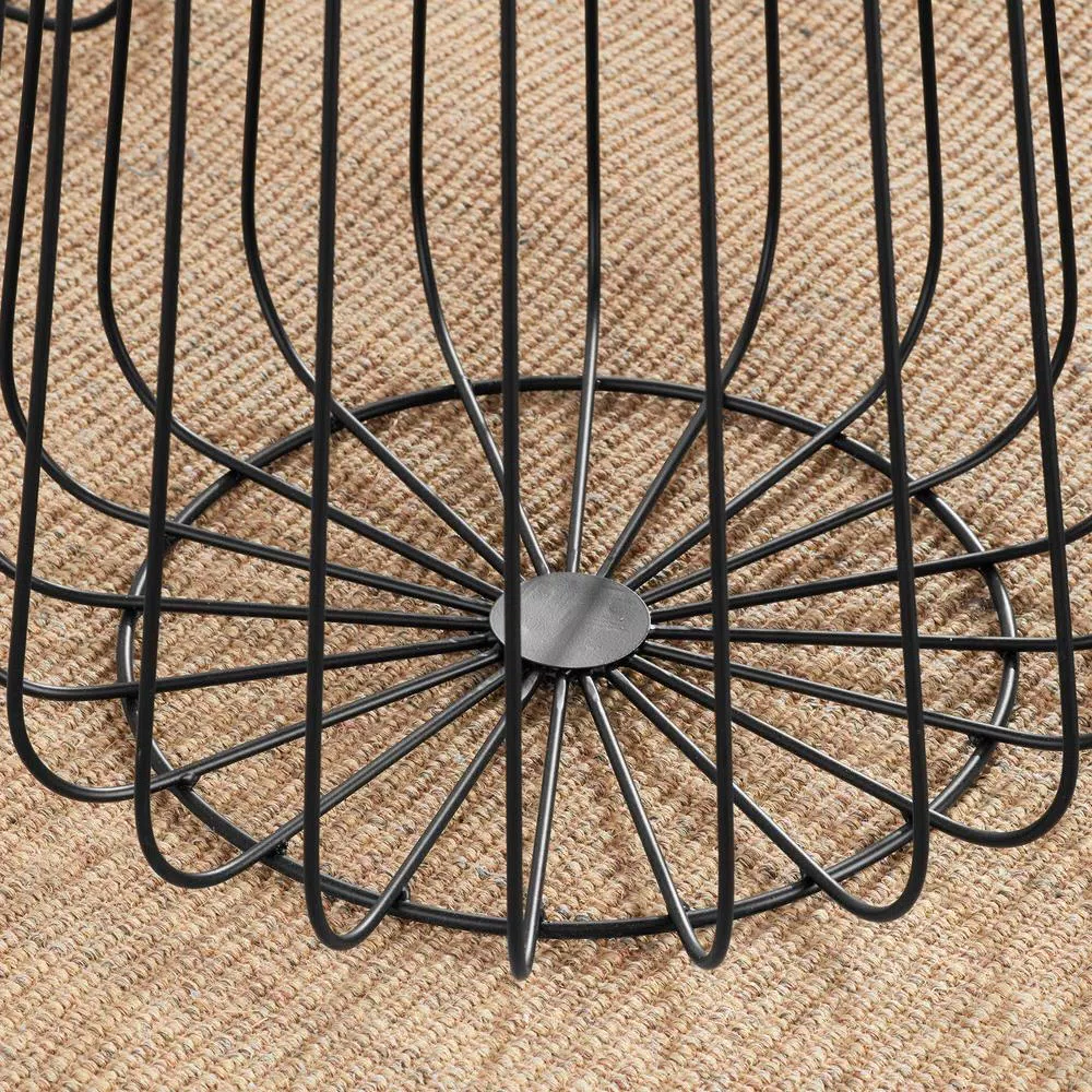 Home Decorators Collection Round Black Metal Decorative Basket Set with Wood Lid, Set of 2