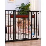 Regalo Home Accents 30 in. Metal Walk-Through Safety Gate with Cherry Wood Accents thumbnail 2
