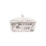 3R Studios White and Black Stoneware Butter Dish with Lid, Farm Scene Design thumbnail 1