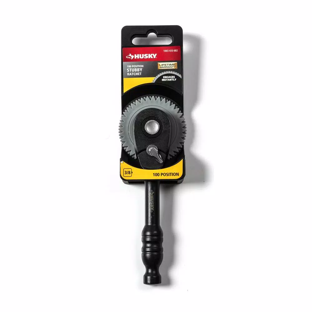 Husky 3/8 in. Drive 100-Position Stubby Ratchet, 5.5 in. Length, Black