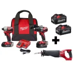 Milwaukee M18 Brushless 3-Tool Combo Kit: Hammer Drill, Impact Driver & Reciprocating Saw with 4 Batteries thumbnail 1