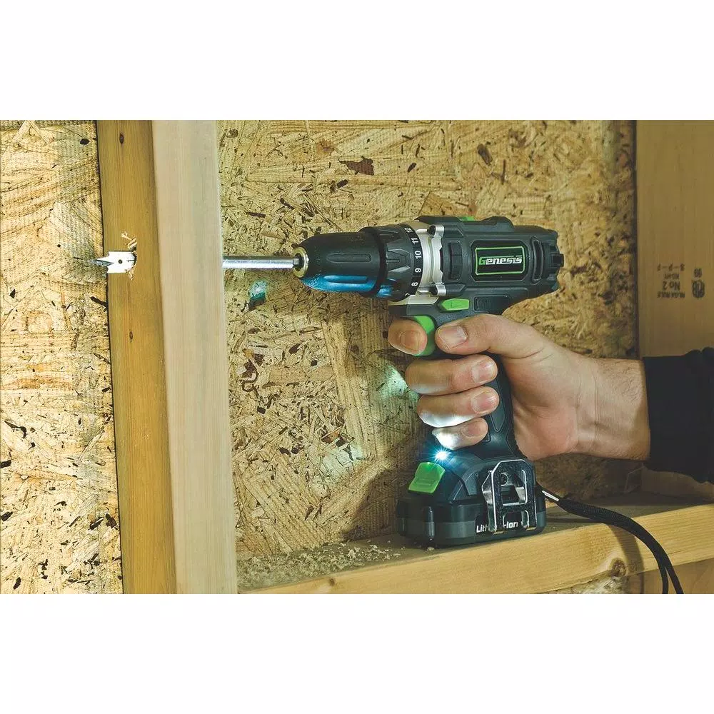 Genesis GLCD122P 12V Cordless Variable Speed Drill Driver with 3/8 in. Keyless Chuck and LED Light