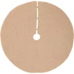 VHC Brands 55 in. Jute Burlap Poinsettia Holiday Tree Skirt - Natural Tan with Holly Berries thumbnail 2