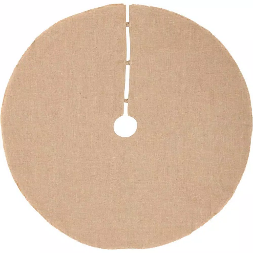 VHC Brands 55 in. Jute Burlap Poinsettia Holiday Tree Skirt - Natural Tan with Holly Berries