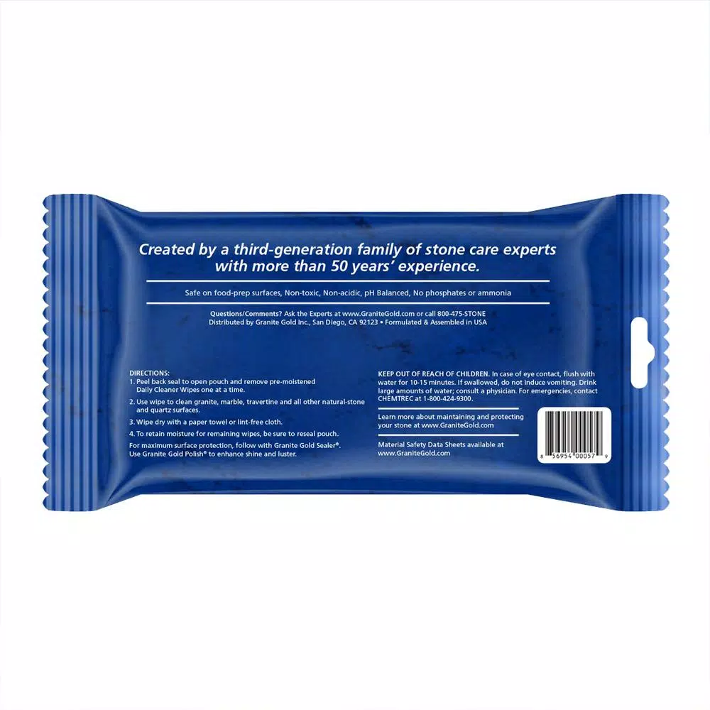 Granite Gold Daily Cleaner Wipes for Natural Stone and Quartz, 24 Count