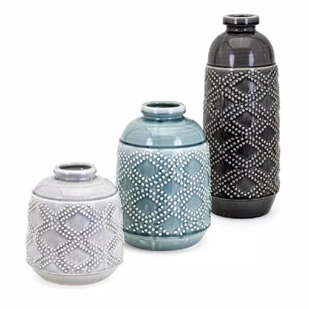 IMAX Felix Ceramic Blue Medium Amphora Vase - Light Blue Gloss Glaze