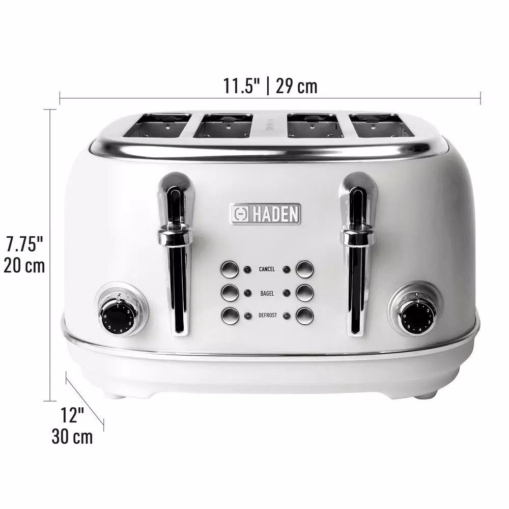 Haden Heritage 4-Slice Retro Wide Slot Toaster, 1500W, White