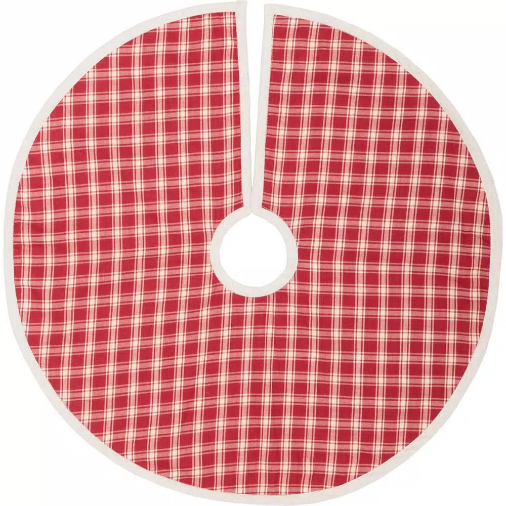 VHC Brands 21 in. Red Plaid Christmas Farmhouse Tree Skirt with Flannel Lining