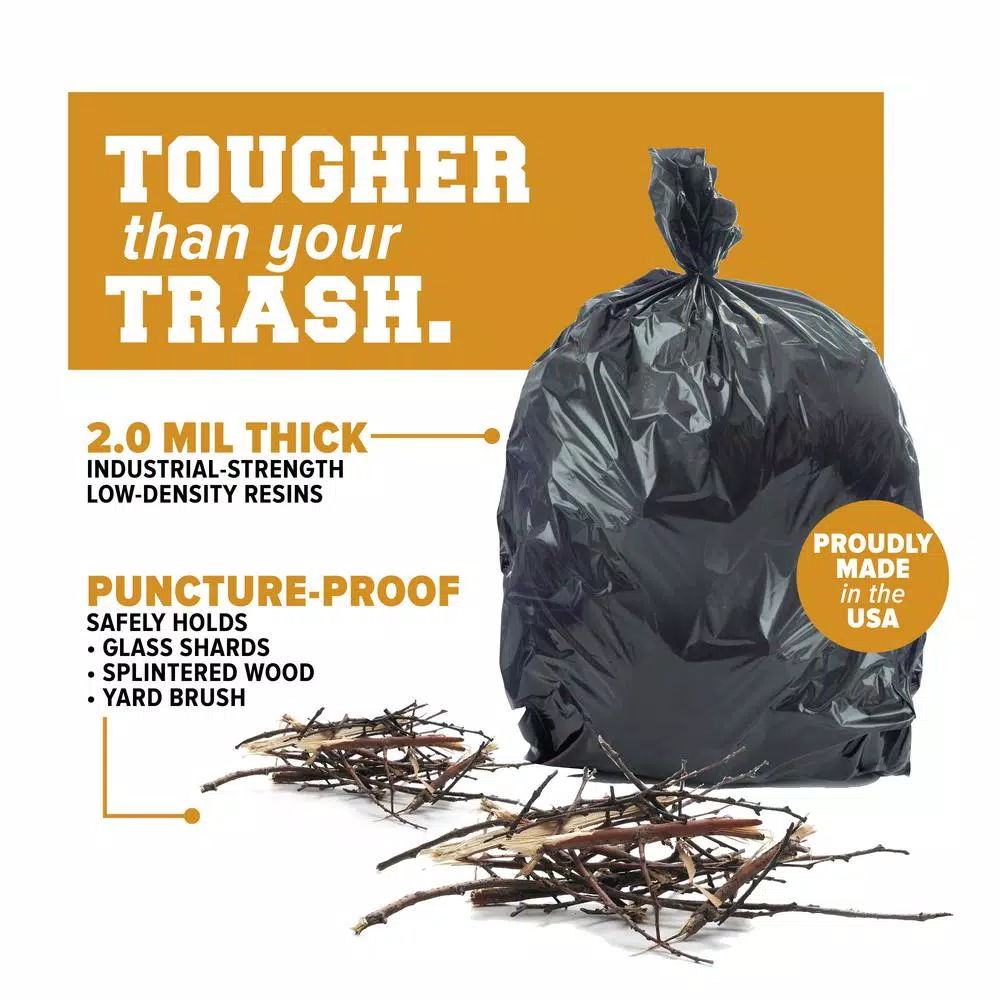 Plasticplace 95-96 Gallon Black Gusset Seal Trash Bags, 2.0 mil Thickness, 61 x 68 in, 50 Count Case