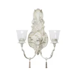 LITTON LANE Distressed White 2-Light Candle Sconce with Acanthus Carvings and Wood Bead Accents thumbnail 1