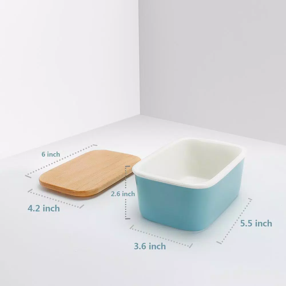 Sweese Large Porcelain Butter Dish with Beech Wood Lid - Turquoise