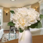 National Tree Company 12.2 in. Mixed Cream Rose and Peony Silk Flower Bouquet with Lace Ribbon thumbnail 4