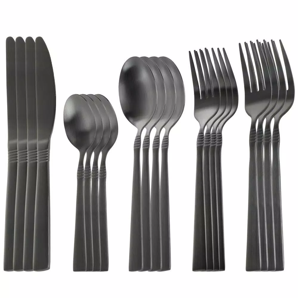 Megachef Cravat 20-Piece Matte Black Flatware Set, 18/10 Stainless Steel Silverware Service for 4