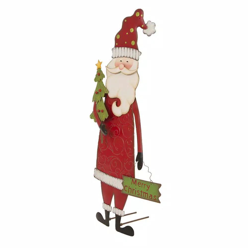 Glitzhome 36 in. Iron Santa Yard Stake - Versatile Holiday Outdoor & Indoor Decor