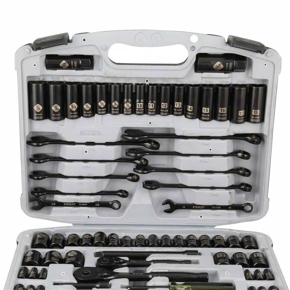 Stanley 99-Piece 1/4 in. & 3/8 in. Drive Black Chrome Laser Etched SAE & Metric Socket Set
