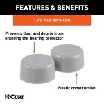 CURT 1.78" Bearing Protector Dust Covers, Gray Plastic (2-Pack) thumbnail 5