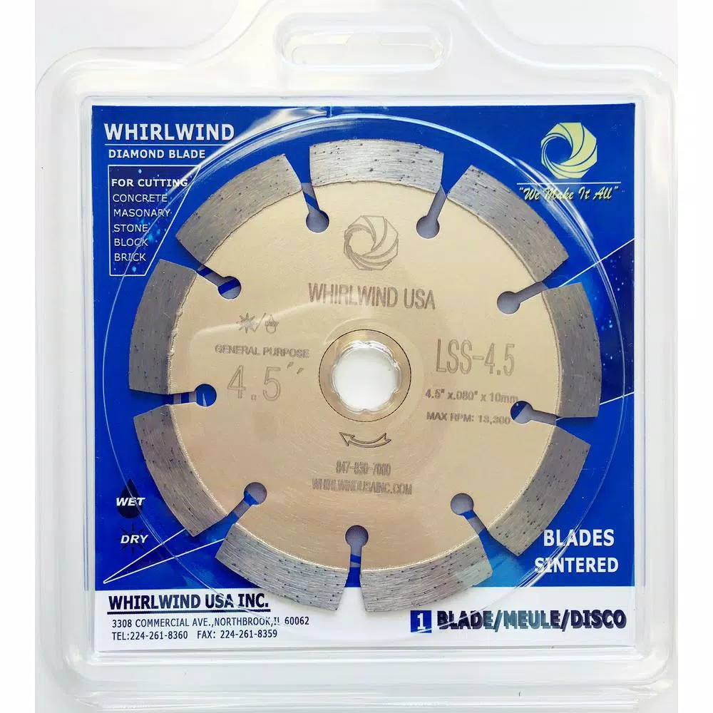 Whirlwind USA 4.5 in. Segmented Diamond Blade for Concrete, Brick, and Stone