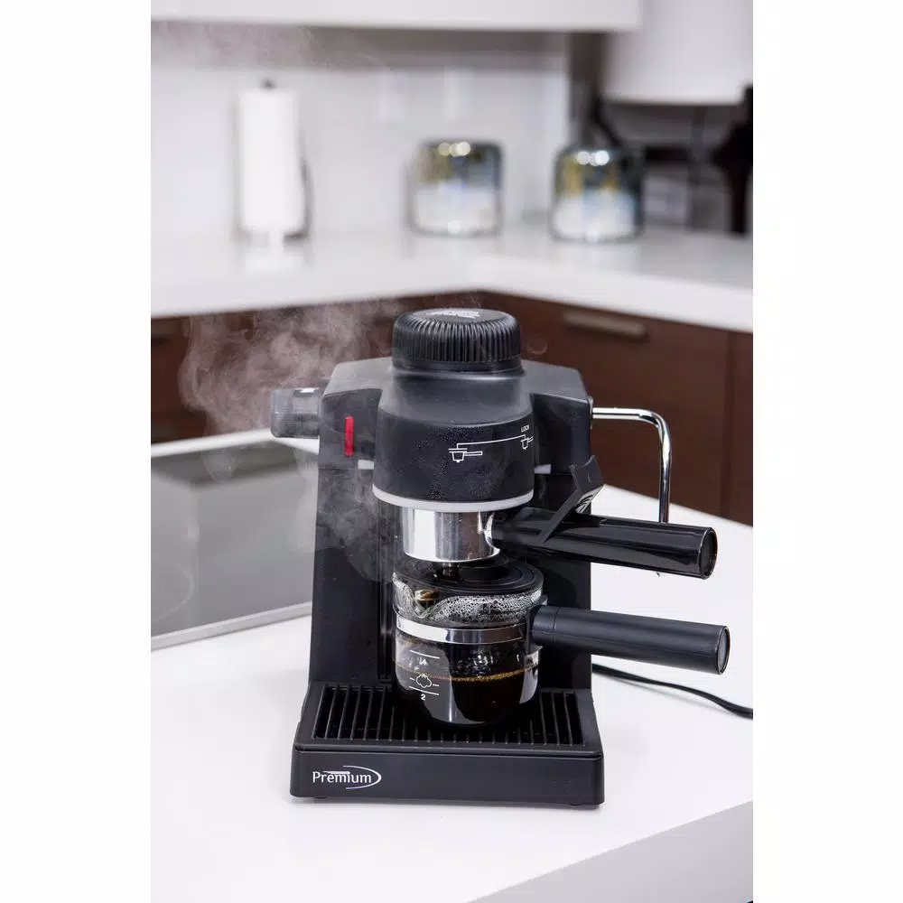 PREMIUM Espresso Machine and Cappuccino Maker with Milk Frother, 4-Cup Tempered Glass Carafe, Black