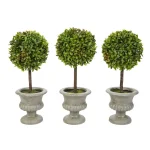 Pure Garden 12.5 in. Faux Boxwood Topiary Arrangement with Decorative Urn, Set of 3 thumbnail 1