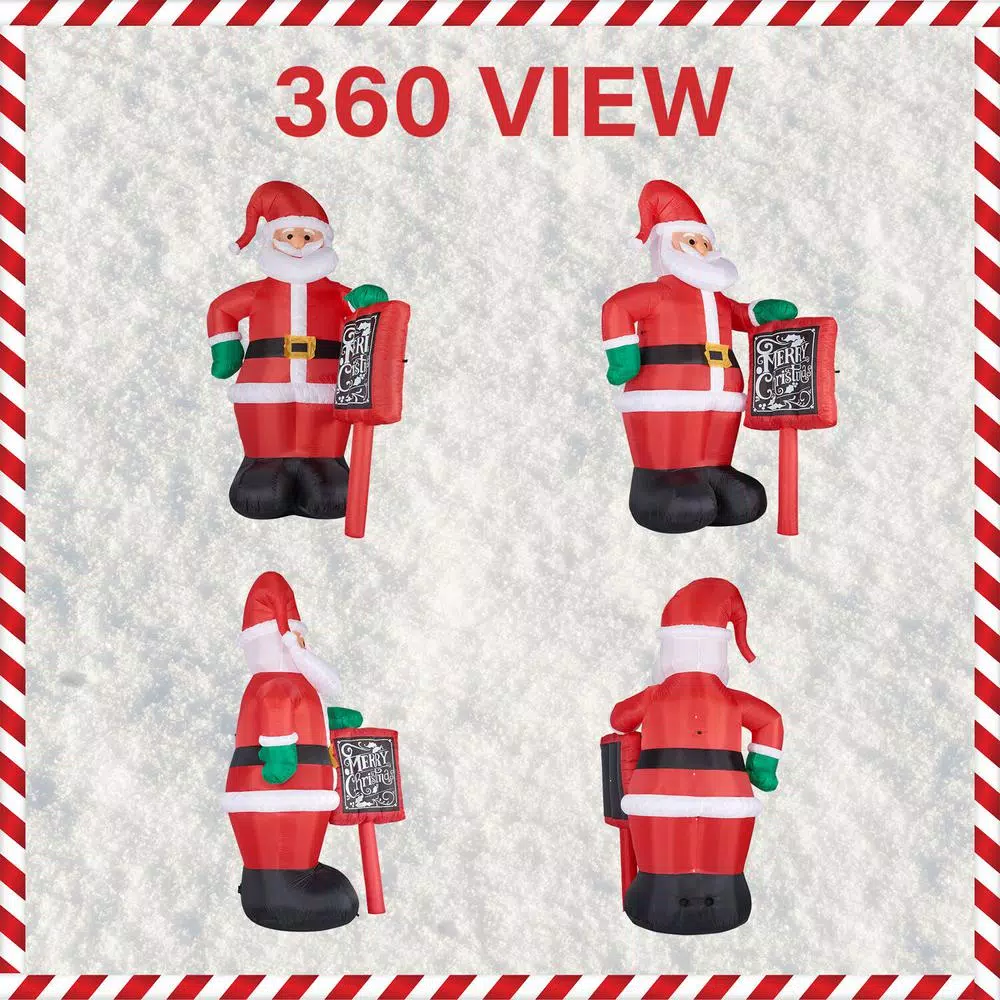 Fraser Hill Farm 10 ft. Santa Claus with Sign Christmas Inflatable with White Lights