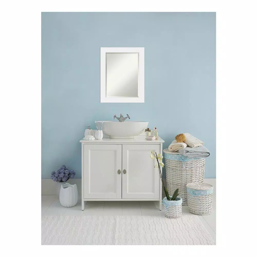 Amanti Art Corvino 23 in. W x 29 in. H Rectangular Beveled Edge Bathroom Vanity Mirror, Satin White Wood Frame