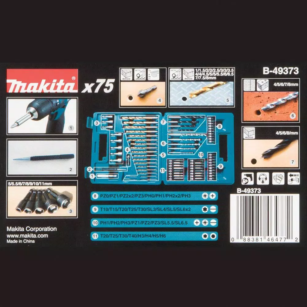Makita 75-Piece Metric Drill and Screw Bit Set with Carrying Case