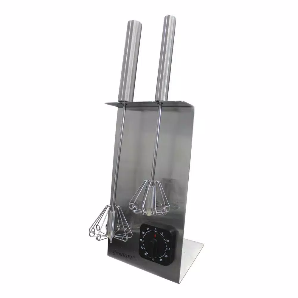 BergHOFF 2-Piece Silver Stainless Steel Whisk Set with Storage Stand and Free Timer
