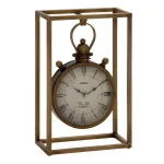 LITTON LANE 13 in. Round Iron Table Clock with Rectangular Metal Frame, Tarnished Bronze Finish thumbnail 4