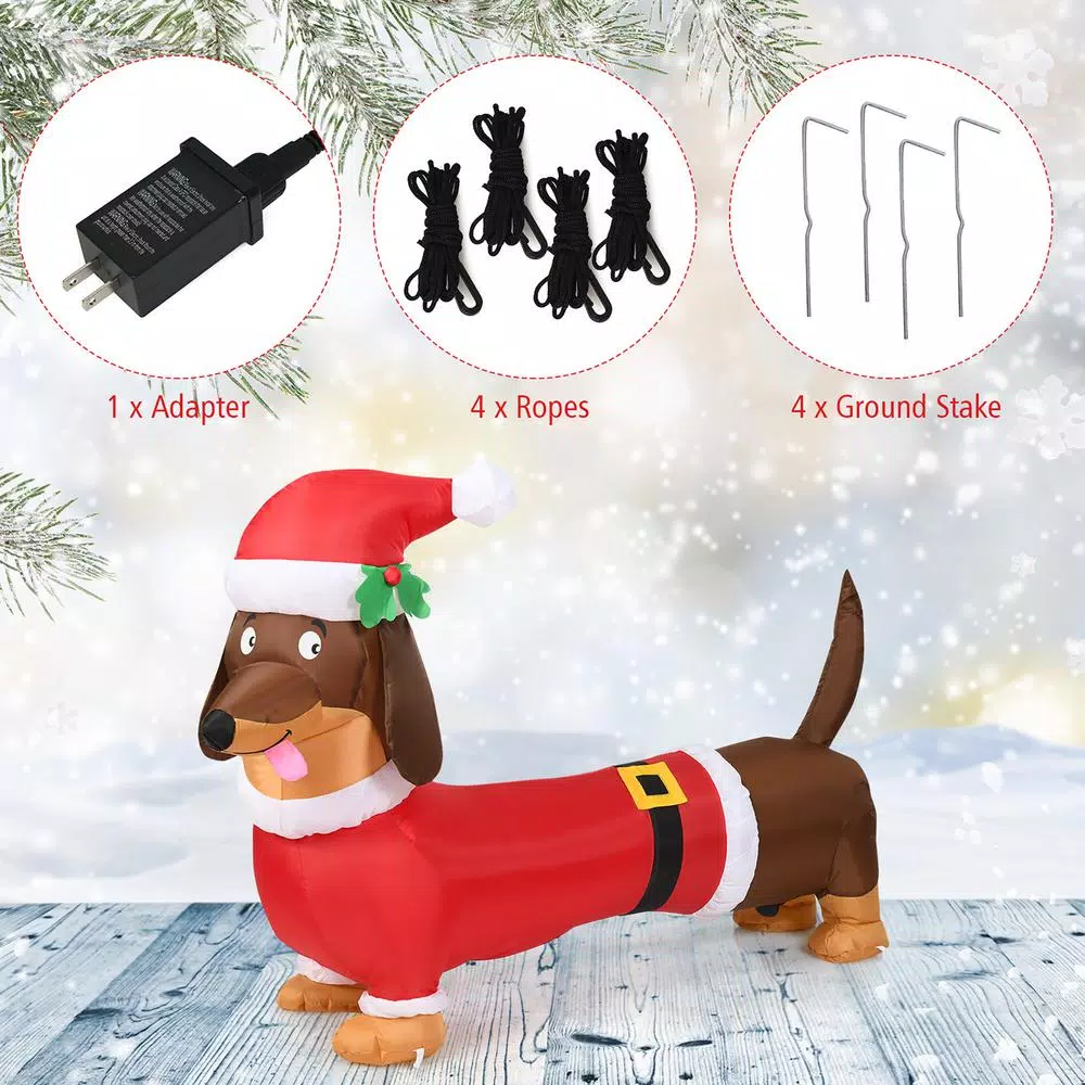 Costway 5 ft. Christmas Inflatable Dog with LED Lights and Waterproof Fan