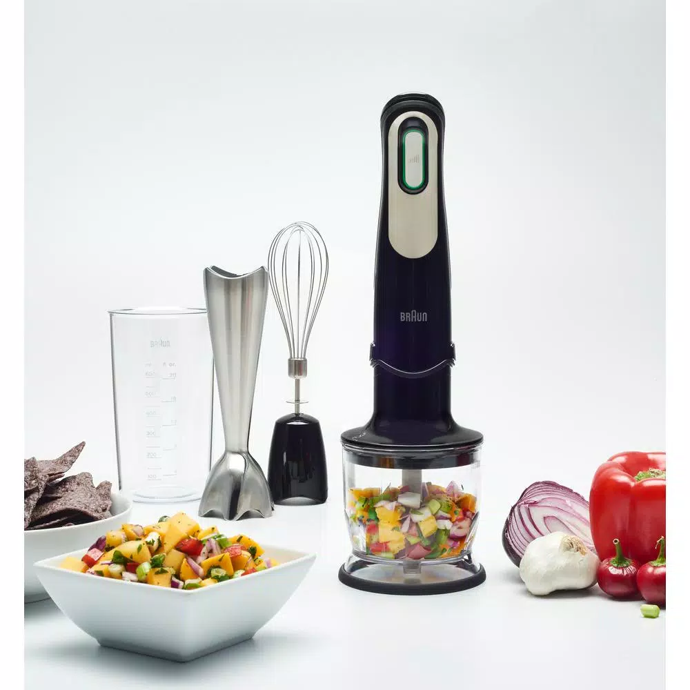 Braun MultiQuick 7 MQ725 SmartSpeed 400W Immersion Hand Blender with Chopper and Whisk, Black/Stainless Steel