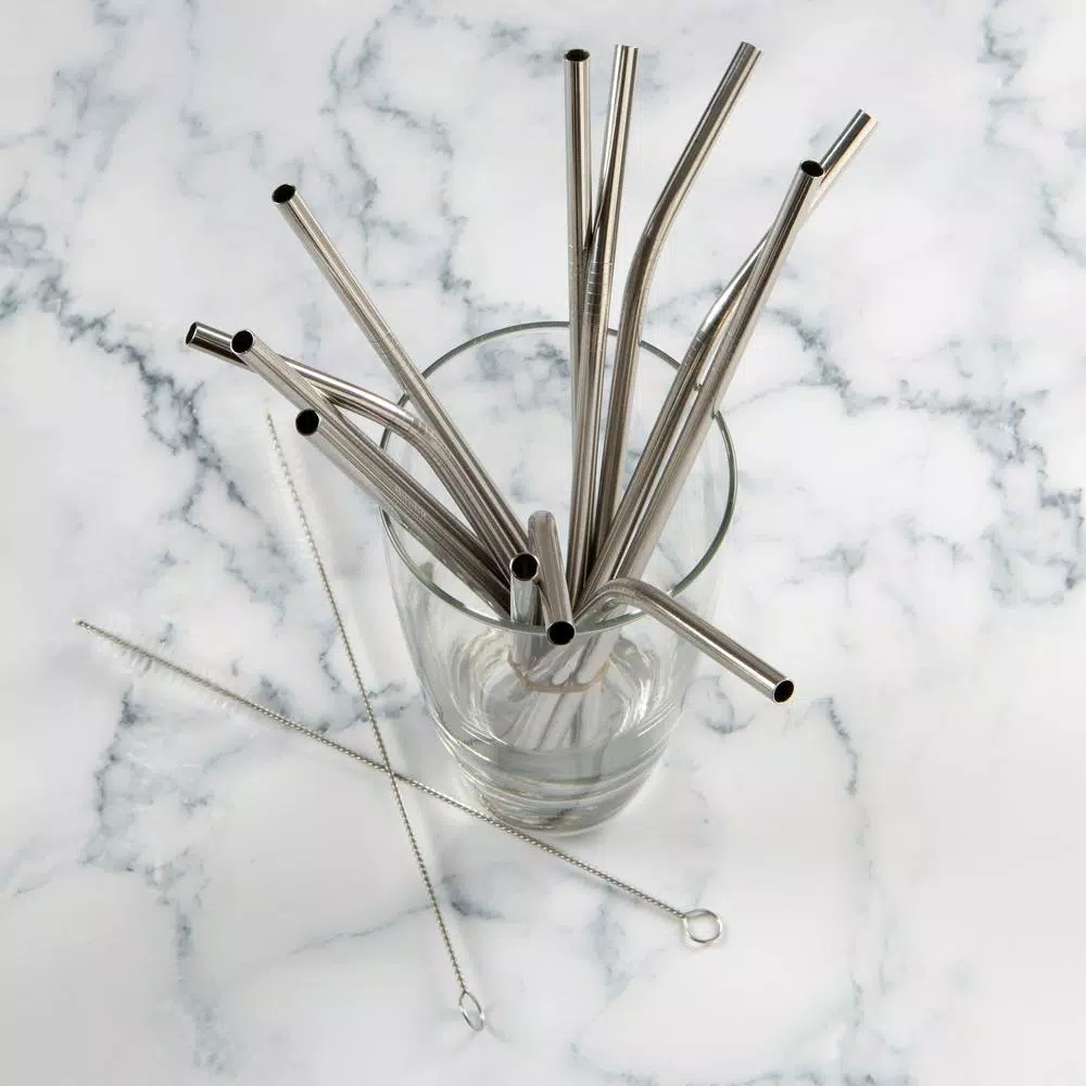 Unbranded G-Force 14-Pack Reusable Stainless Steel Straw Set with 2 Cleaning Brushes
