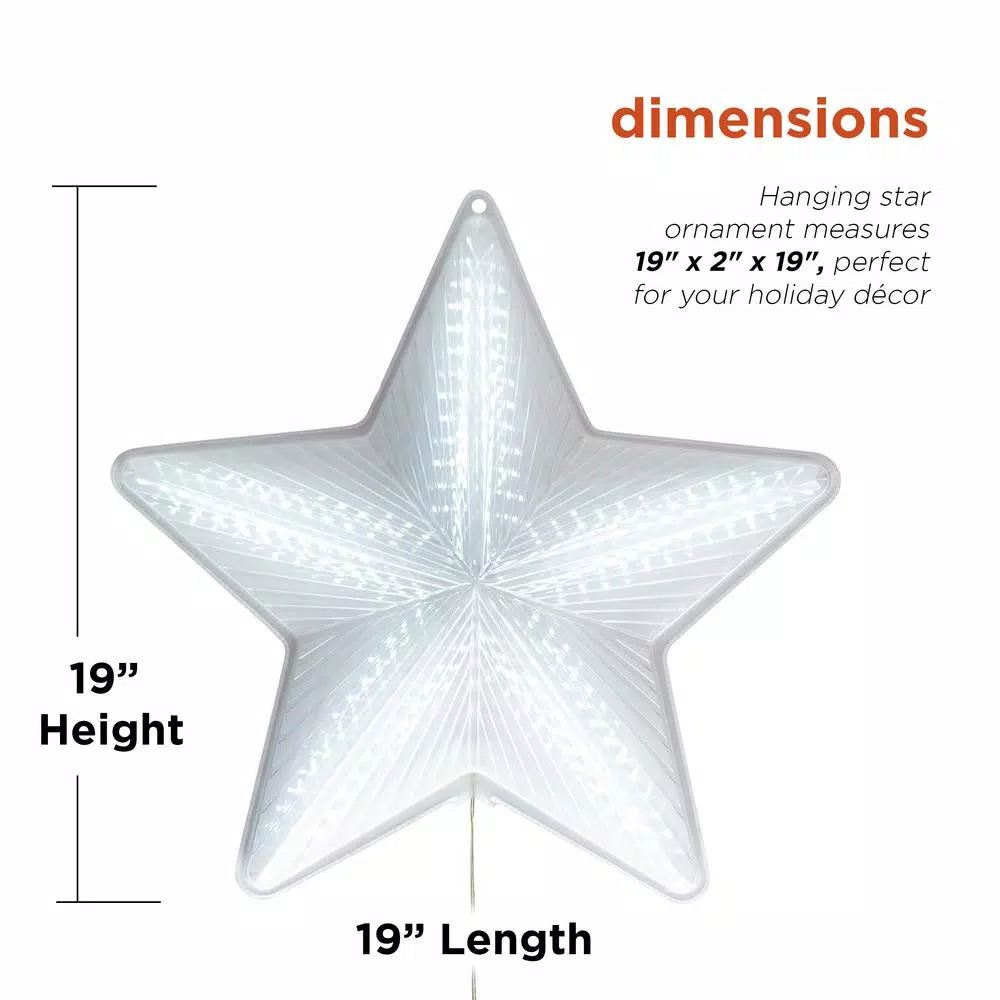 Alpine Corporation 19 in. LED Christmas 3D Hanging Star Ornament, White