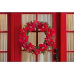 Home Accents Holiday 30 in. Berry Bliss Pre-Lit LED Artificial Christmas Wreath with Red Poinsettias thumbnail 2