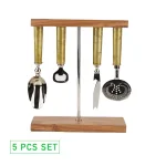 Mind Reader 4-Piece Galvanized Steel Barware Set with Magnetic Bamboo Stand thumbnail 2