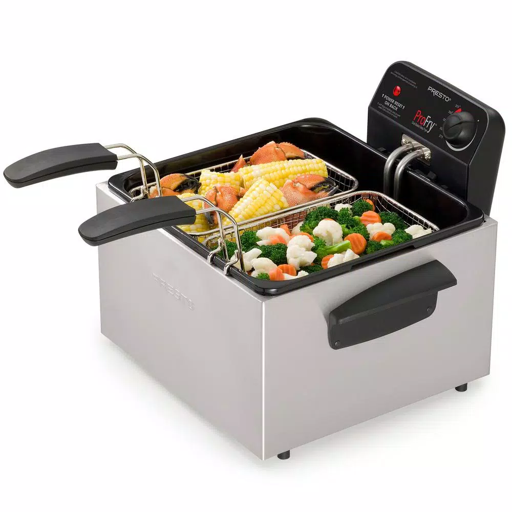 Presto ProFry 12-Cup Deep Fryer, 1800W Electric Immersion Element with 2 Oblong Baskets
