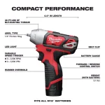 Milwaukee M12 12V Lithium-Ion Cordless 1/4 in. Impact Wrench Kit with (2) 1.5 Ah Batteries, Charger & Hard Case thumbnail 3