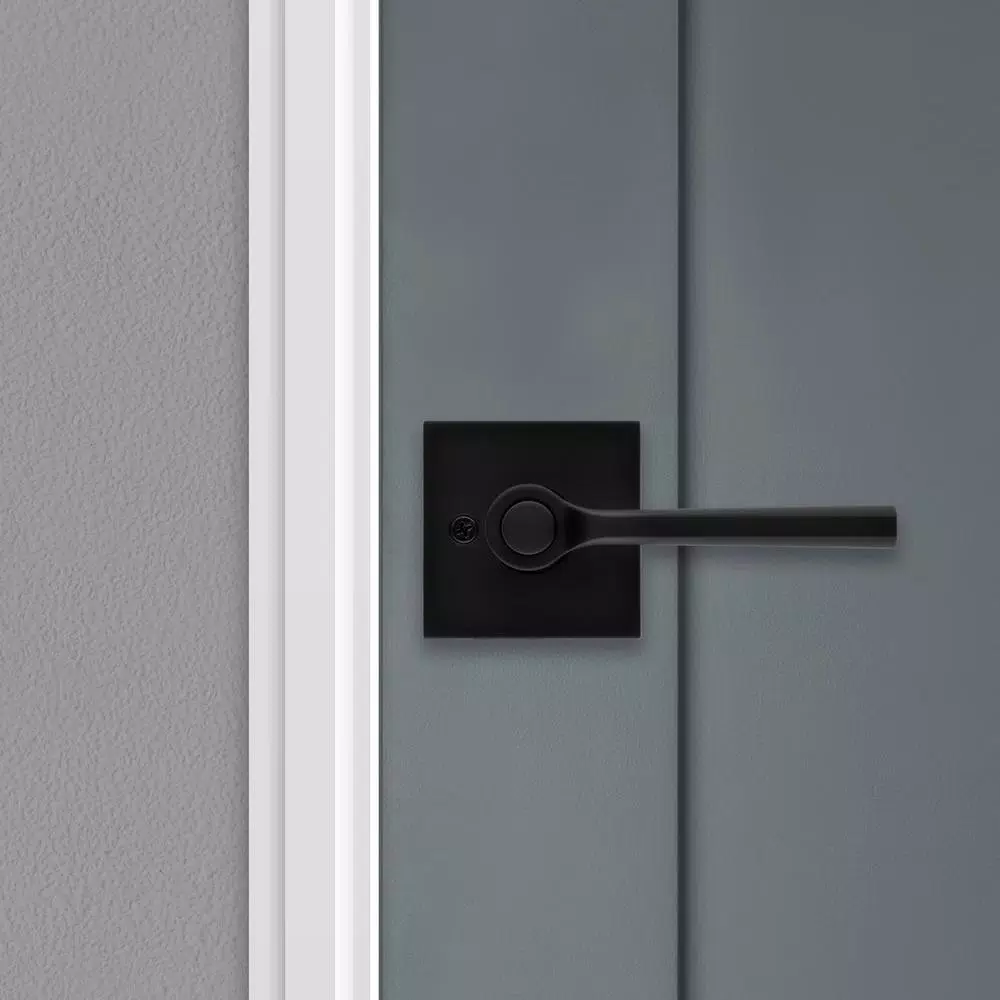 Kwikset Lisbon Signature Series Square Exterior Entry Door Lever, Iron Black, SmartKey Security