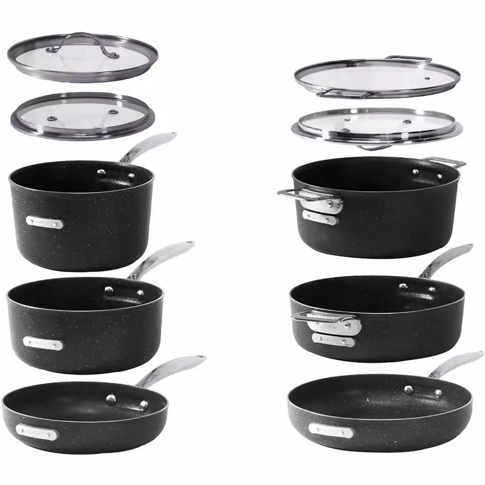 GRANITESTONE StackMaster 10-Piece Non-Stick Diamond Infused Aluminum Cookware Set with Glass Lids