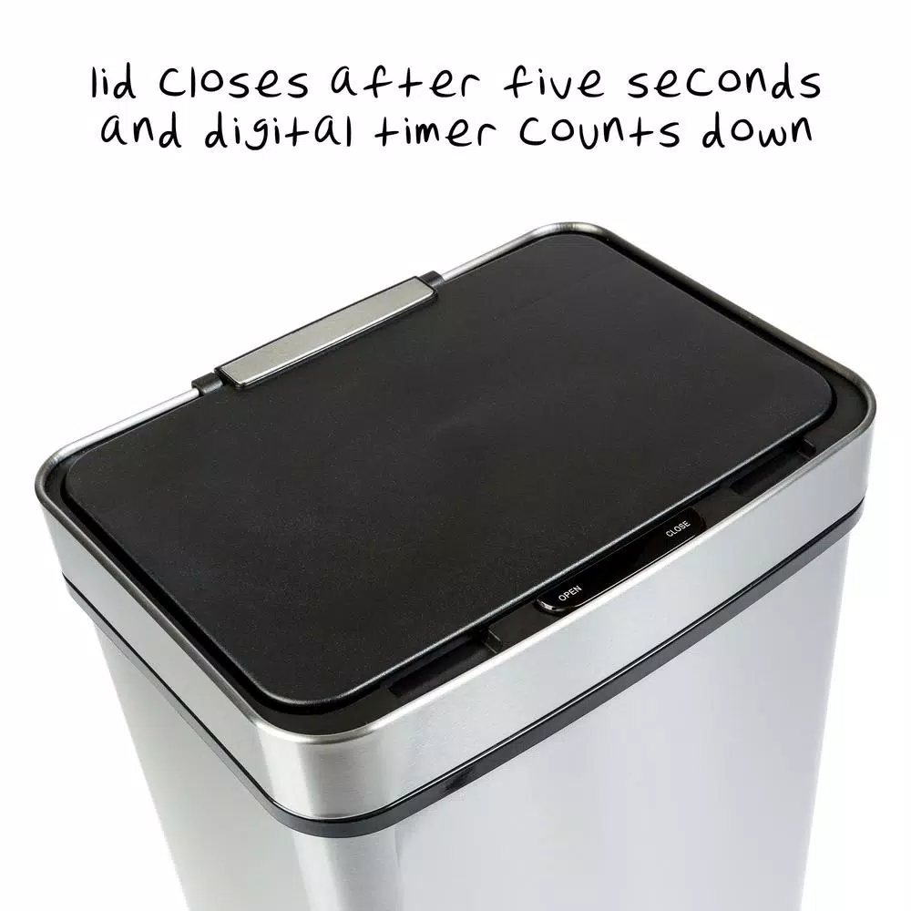 Honey-Can-Do 13 Gal. Stainless Steel Touchless Motion Sensor Trash Can with Digital Timer
