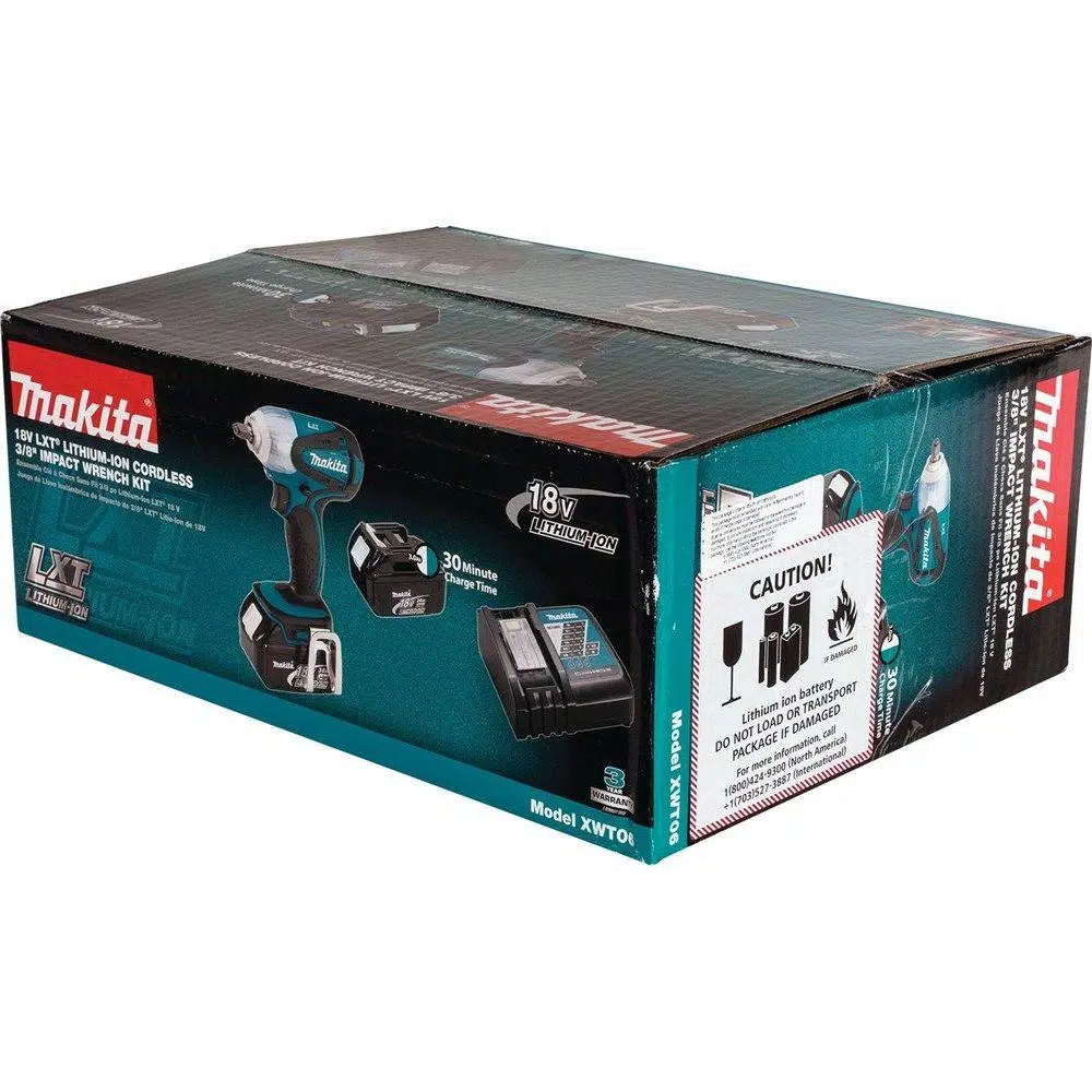 Makita 18V LXT Cordless 3/8 in. Square Drive Impact Wrench Kit with (2) 3.0Ah Batteries, Charger, and Bag