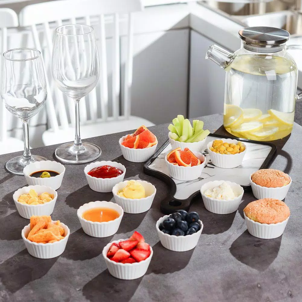 MALACASA White Porcelain Ramekins Set of 16, 2.75 in. Ceramic Souffle Dishes and Serving Bowls