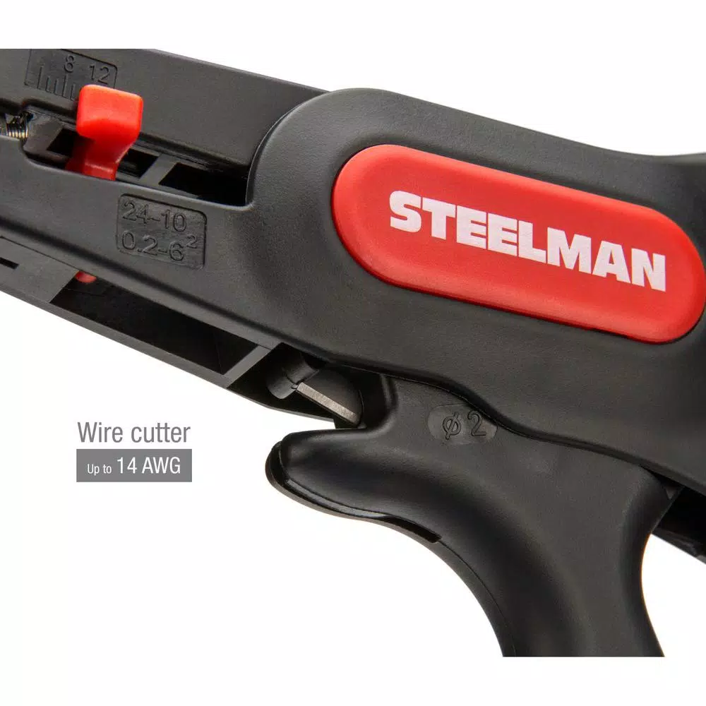 STEELMAN 41865 Self-Adjusting Pistol Grip Wire Stripper and Cutter, 24-10 AWG