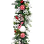 Village Lighting Company 9 ft. Frosted Wonderland Pre-Lit LED Christmas Garland, Red and White Candycane Theme thumbnail 1