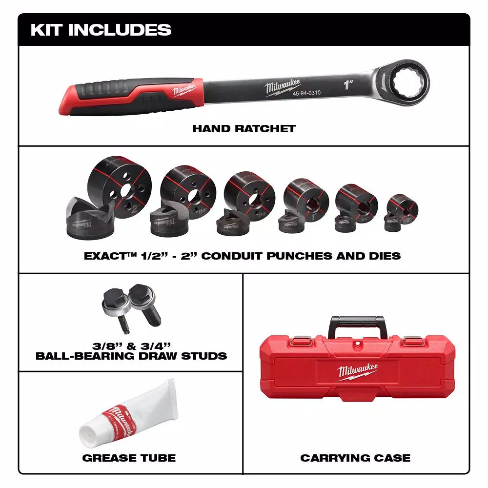 Milwaukee EXACT 1/2 in. x 2 in. Ratchet Knockout Set for Mild and Stainless Steel