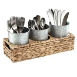 Artland Garden Terrace Water Hyacinth Flatware Caddy with 3 Galvanized Steel Cups thumbnail 2