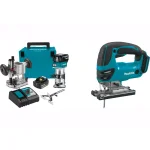 Makita 18V LXT Brushless Cordless Compact Router Kit with 5.0 Ah Batteries & Bonus Jig Saw thumbnail 1