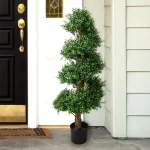 Earth Worth 48 in. Artificial Boxwood Topiary Tree - UV-Resistant Spiral Potted Plant thumbnail 2