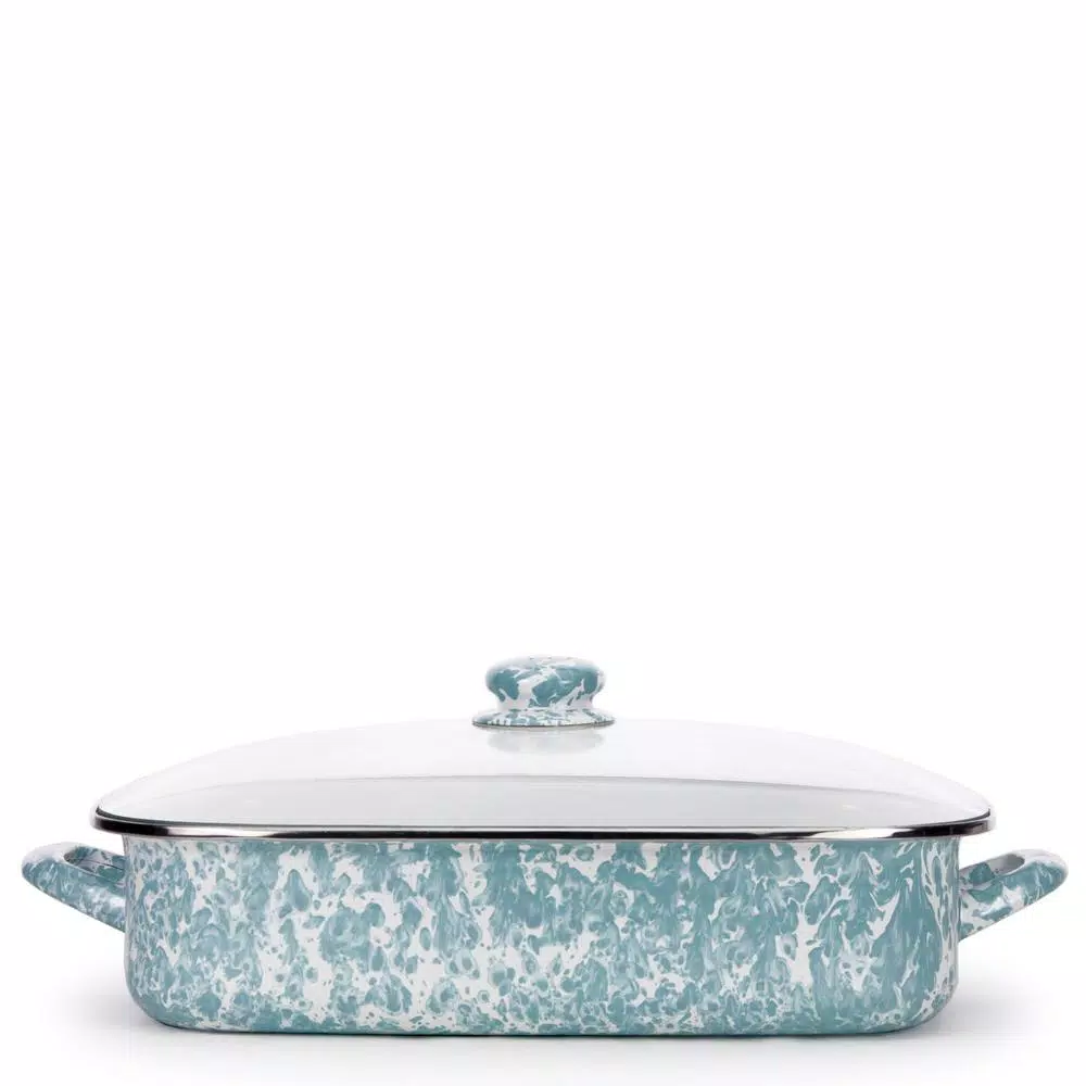 Golden Rabbit Sea Glass 10.5 qt. Enamelware Roasting Pan with Glass Lid