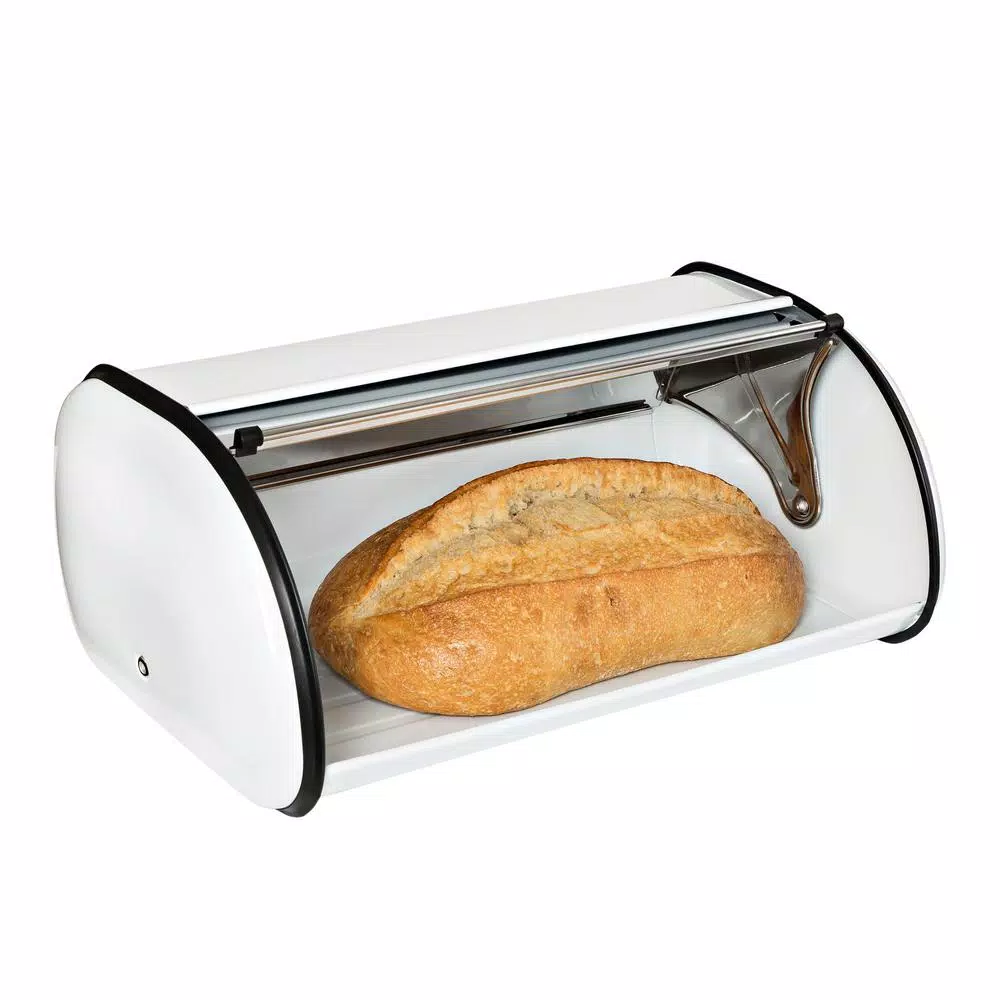 Honey-Can-Do Retro White Rolltop Bread Box - Steel Kitchen Storage Container